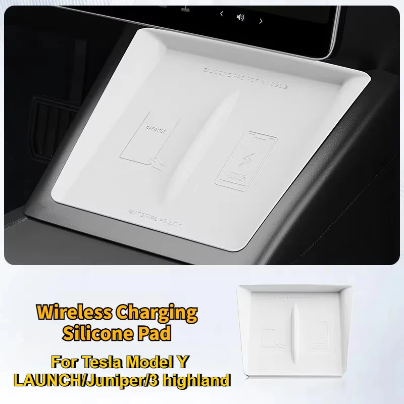

Wireless Charging Silicone Pad For Tesla Model Y LAUNCH/Juniper/3+ Highland Center Control Phone Holder Pad Armrest Non-slip Mat