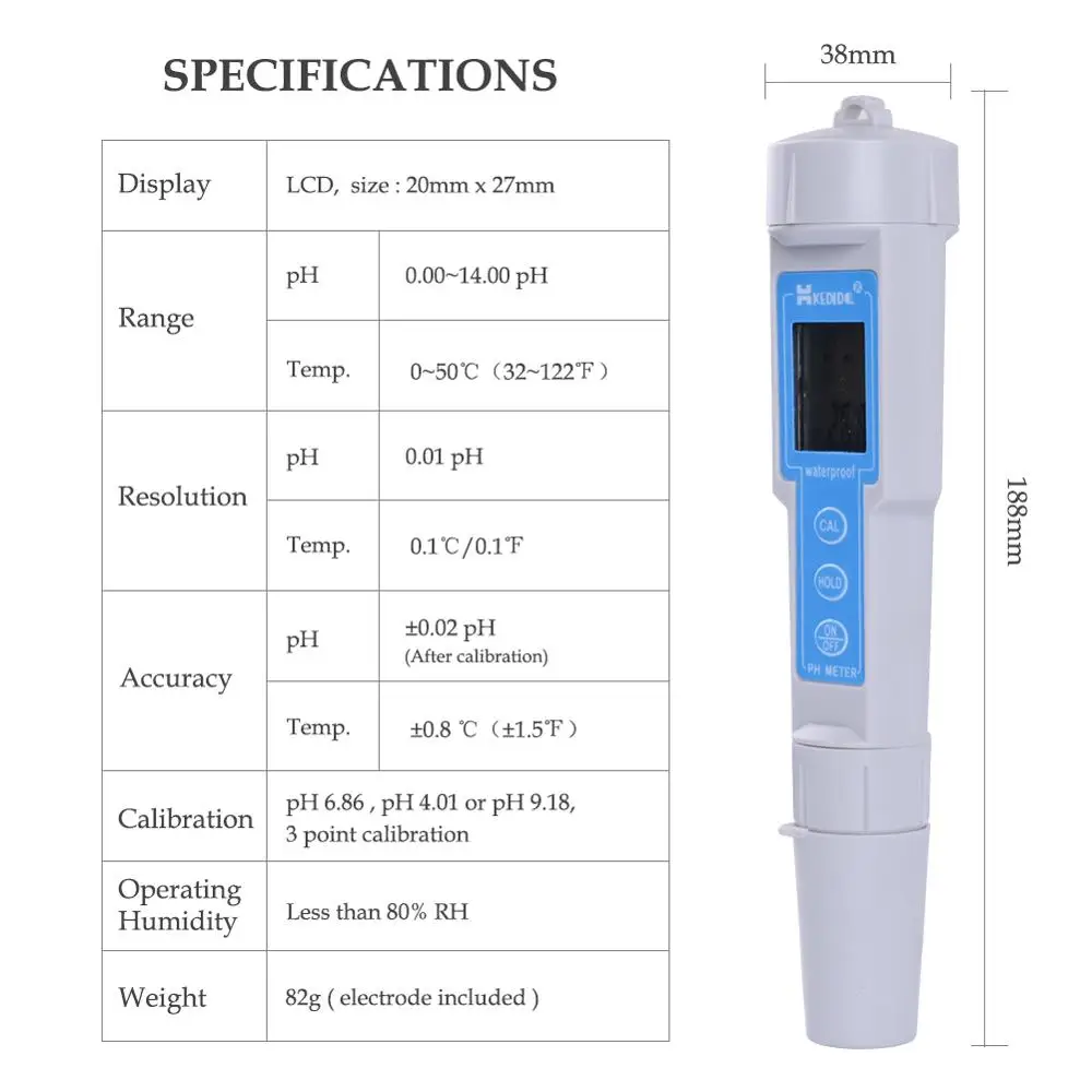 Portable Digital PH Meter Acidity Meter Pen Filter Water Waterproof Test