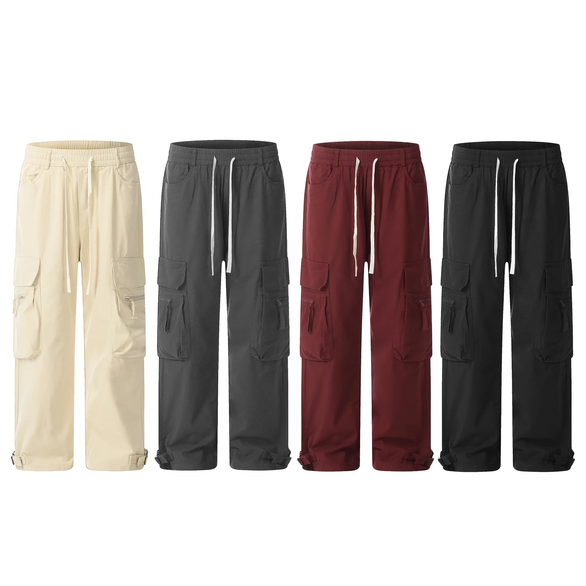 OR FL American Retro 100 Cotton Women Staraight Cargo Trousers Trendy Brand Baggy Pull Rope Self-cultivation Wide Leg Pants Y2k