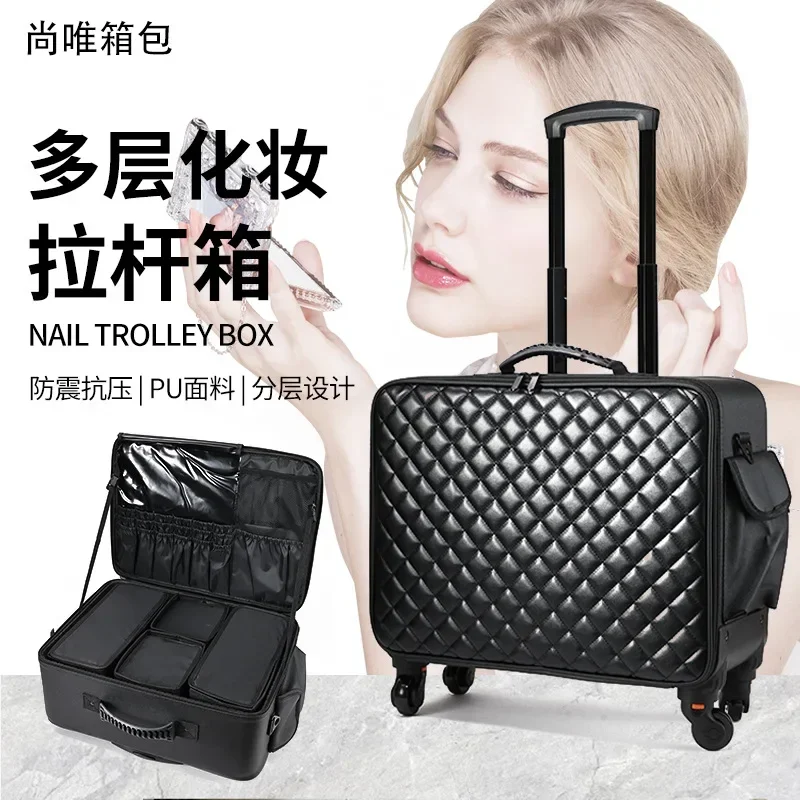 Travel Makeup Artist Bag Luggage Cosmetic Brush Storage with Wheels Beauty Tool Organizer Rolling Suitcase for Artists