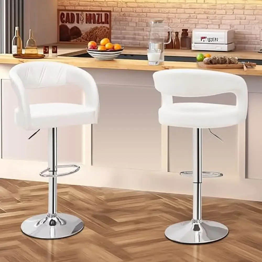 Swivel Adjustable Modern PU Leather Barstools Set of 2 with Back and Arms Kitchen Waterproof Design Adjustable Height and