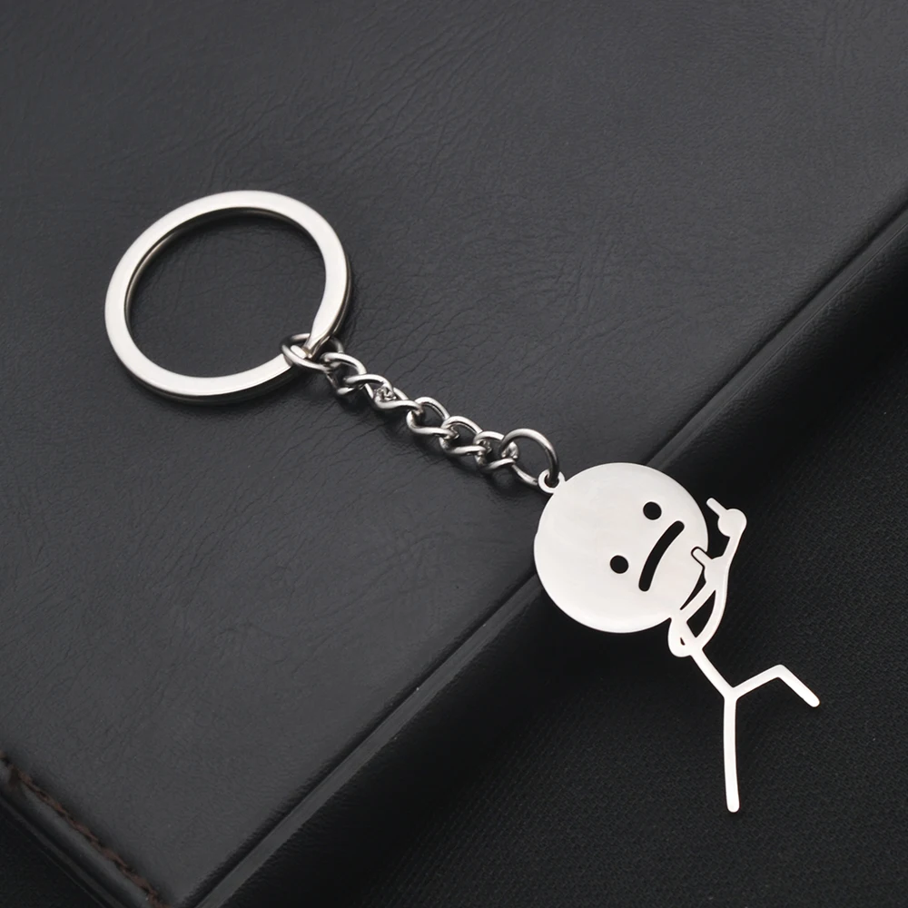 New Personalized, Cute, Versatile, Simple Stroke, Hollow out Smiling Face, Small Figure Shape Pendant, Stainless Steel Keychain