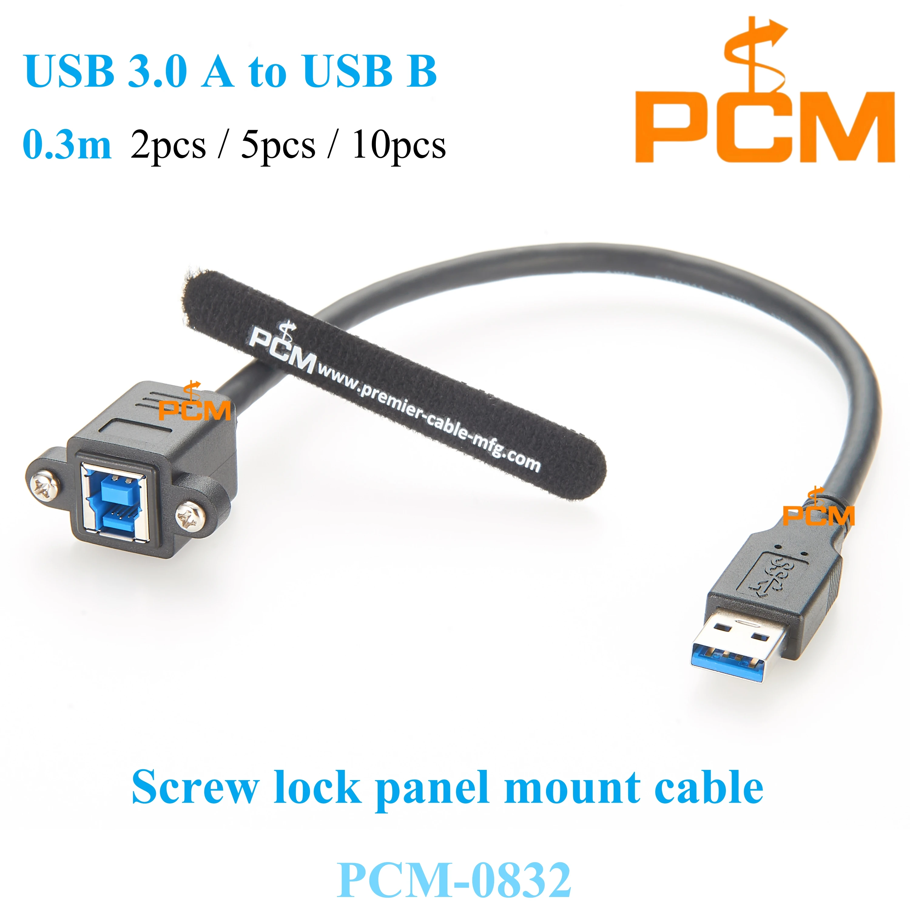 5Gbps 30cm USB A Type Male to USB3.0 Type B Female with Panel Mount Screw Holes Connector SuperSpeed Data Cable
