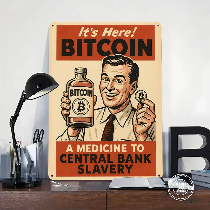 Bitcoin Medicine Retro BTC Personalized 3D Textured Metal Poster Wall Art Vintage Tin Signs for Gaming Room Decoration Cozy Home