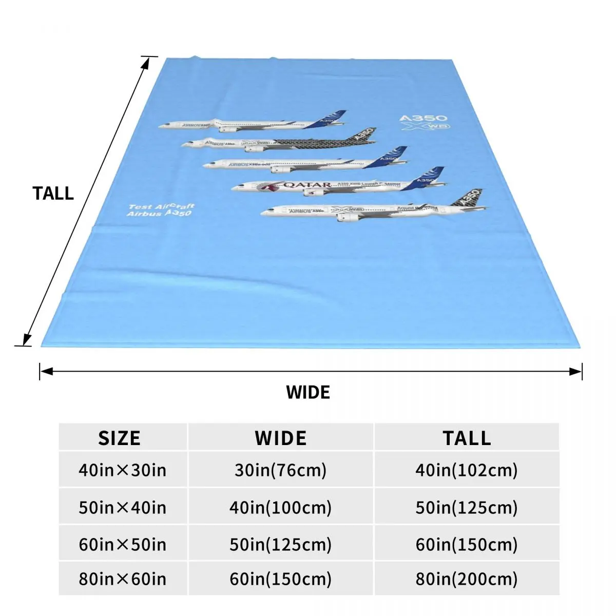 Airbus A350 Test Aircraft Fleet Illustration Blankets Soft Warm Flannel Throw Blanket Bedspread for Bed Living room Home Couch