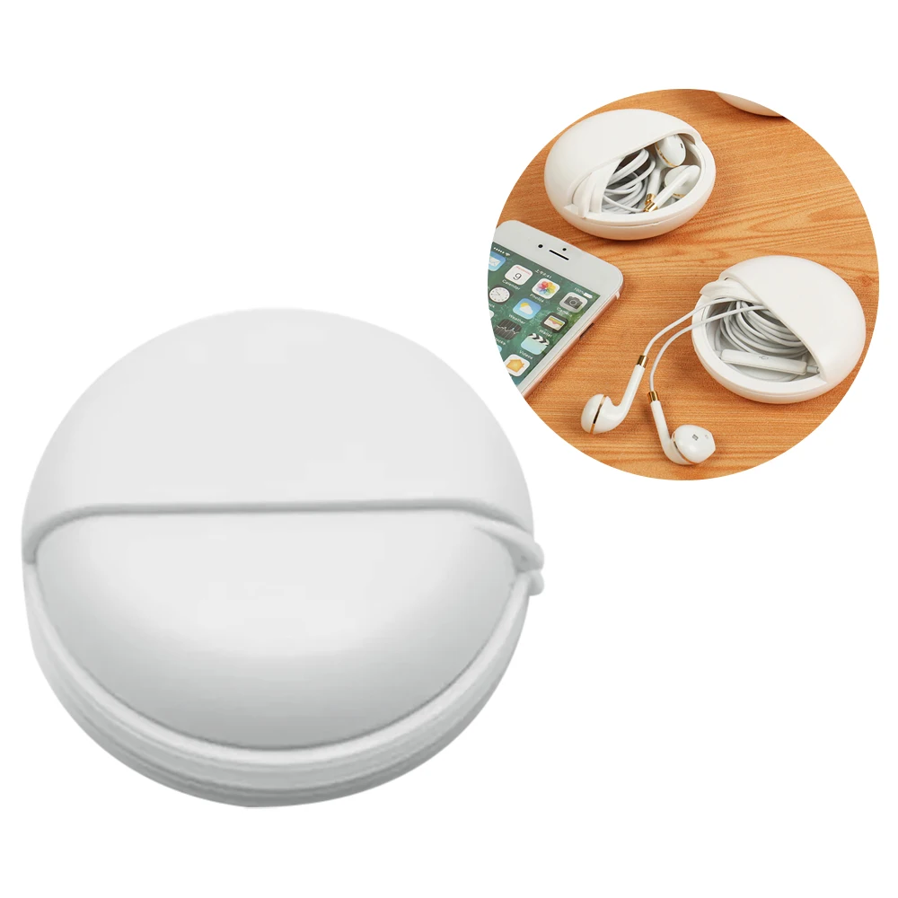 Round Earphone Wire Case Organizer Data Line Cables Storage Box Plastic Container Jewelry Headphone Protect with Rotating Cover