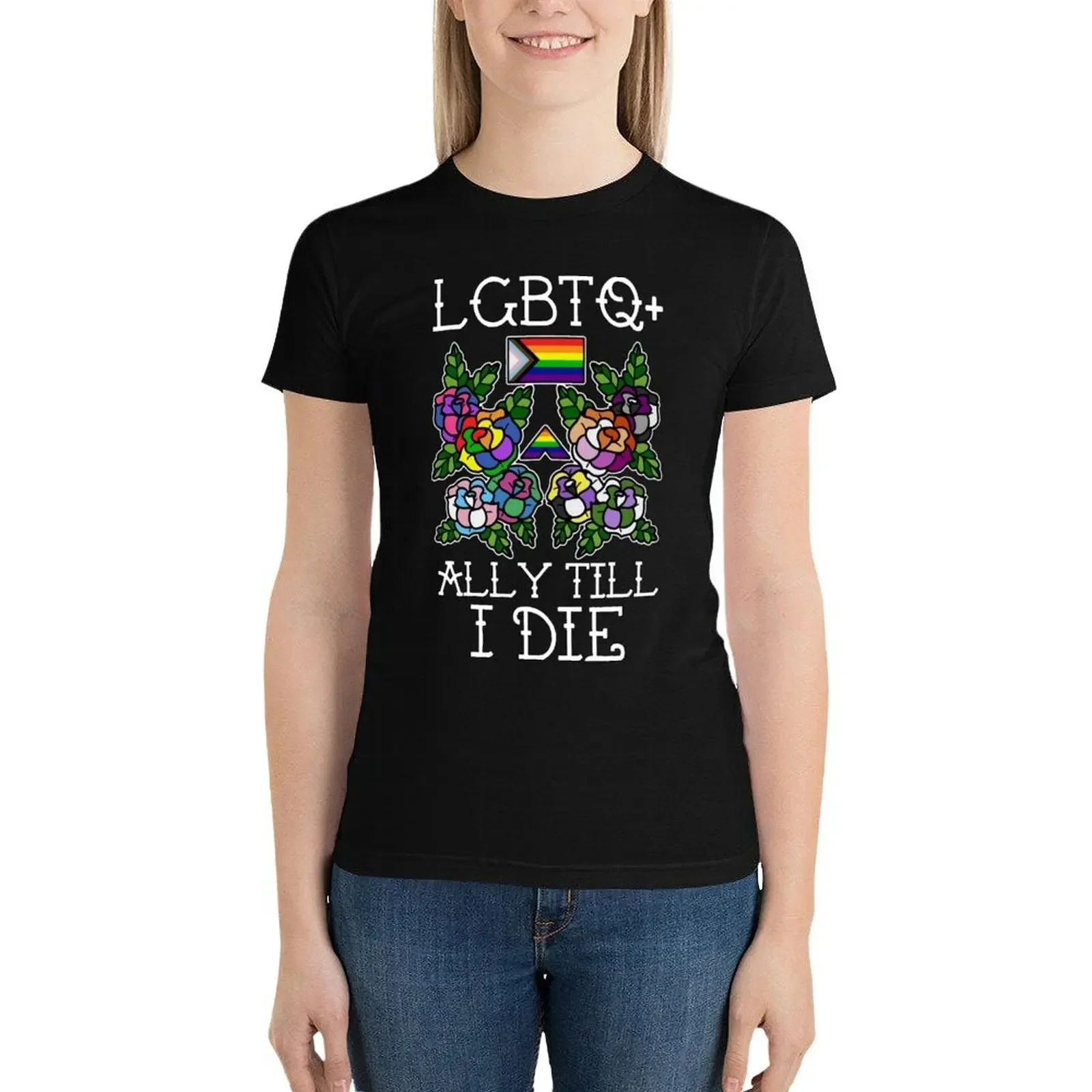 LGBTQ + Ally Till I Die T-Shirt koreańska moda śmieszne ubrania kawaii ponadgabarytowe czarne t-shirty dla kobiet