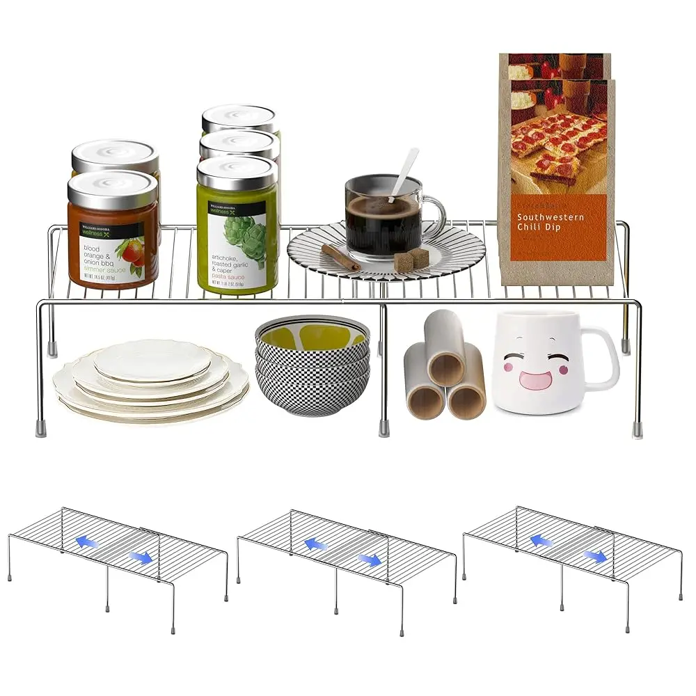 

Cabinet Storage Shelf Rack, Expandable Metal Rustproof Kitchen Counter And Cabinet Shelf, Storage Ra Organizer Space Saver For