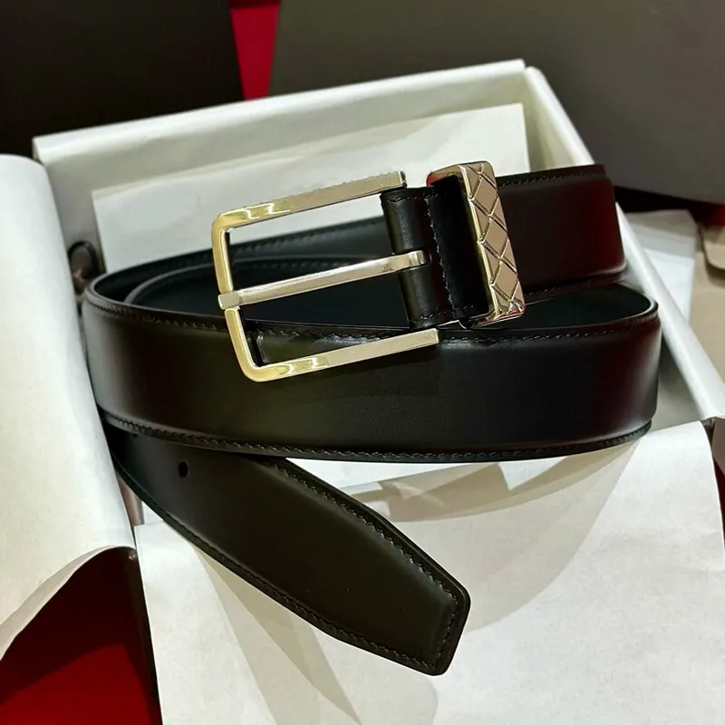 Calfskin men's needle buckle belt Business first layer cowhide slim waistband 3.5CM casual denim belt