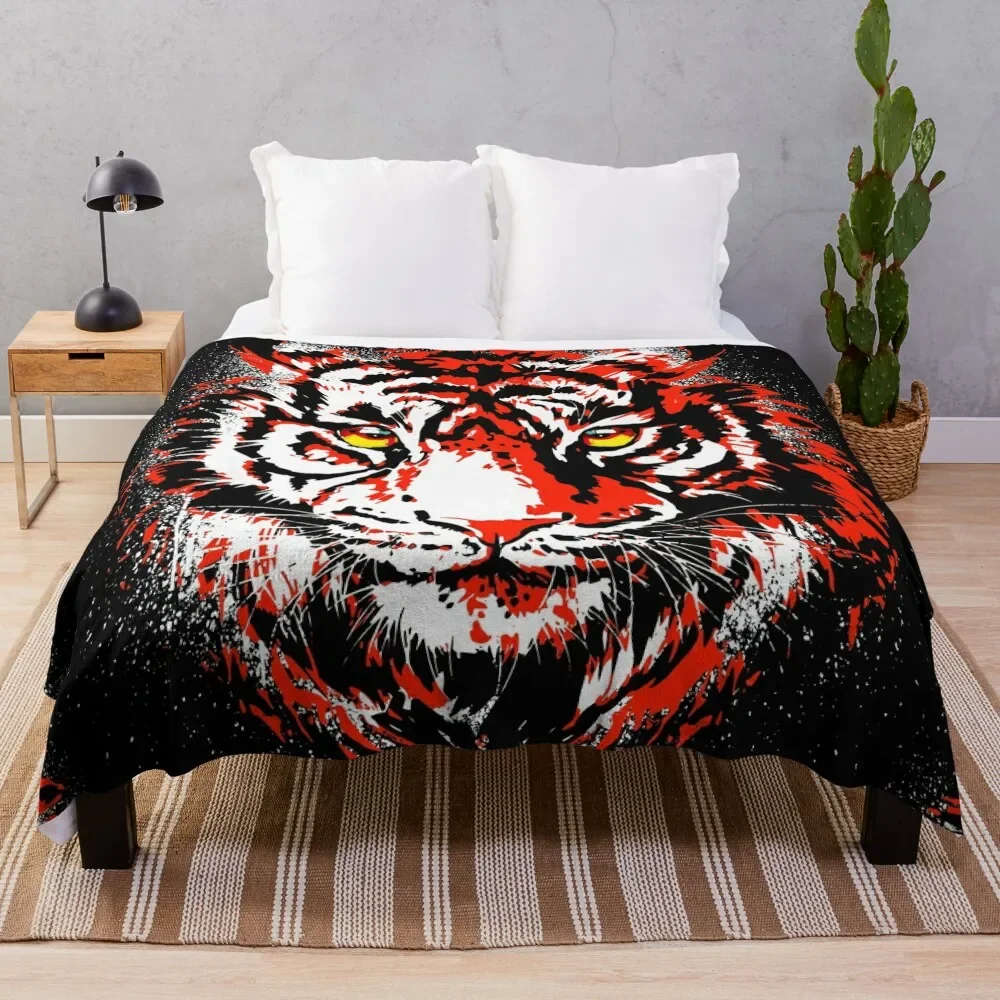 Red Tiger Head - Realistic Tiger Eyes Throw Blanket Heavy Multi-Purpose Cute Plaid Fluffy Shaggy Blankets