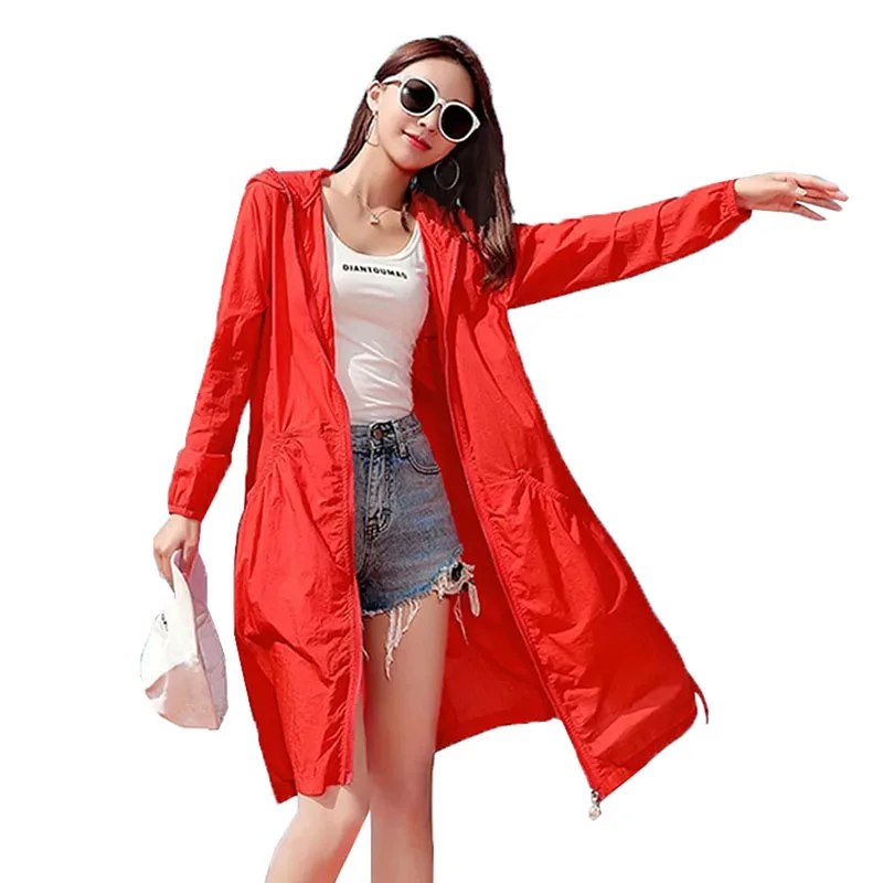 

Nice Pop Sun Protection Clothing Summer Women Mid-length Coat Top Ladies Korean Thin section Loose Hooded Outerwea R945