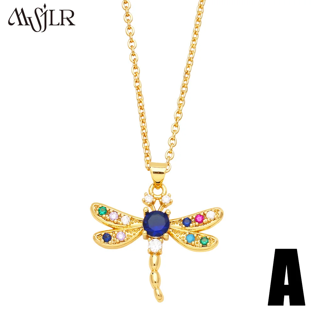 MVN-020   2023 Simple and Lovely Colored Diamond Owl Dragonfly Pendant Necklace Wedding Party Accessories Gift  New Necklace