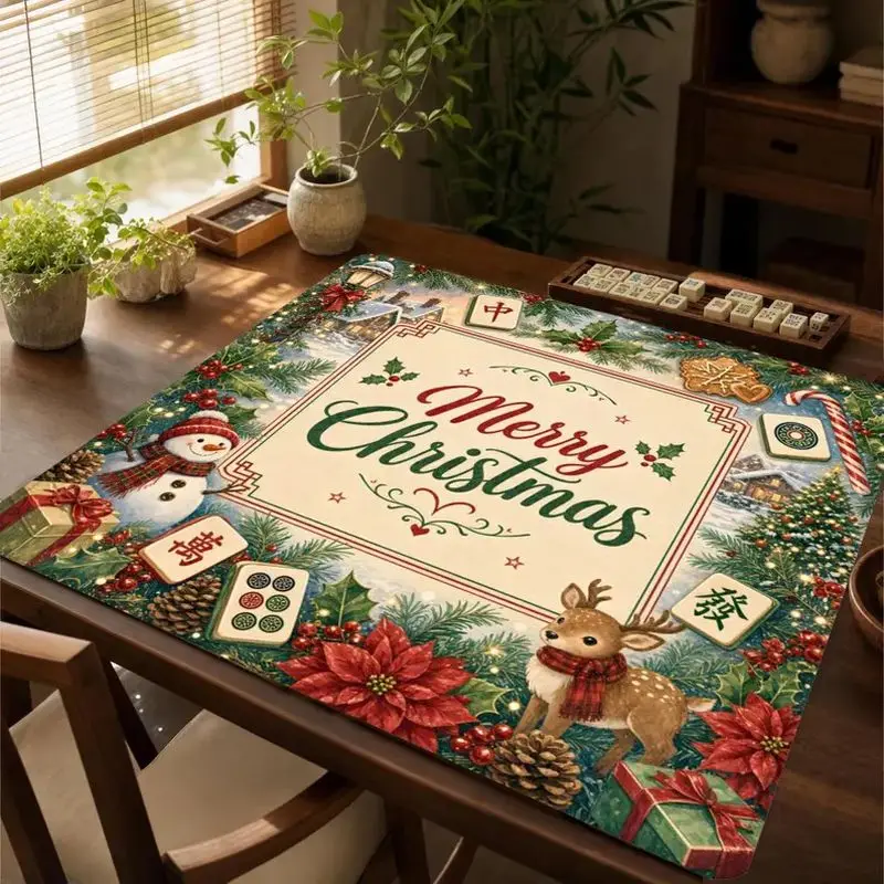 Christmas Winter Snowman reindeer Printed Decor Mahjong Table Mat Anti-Slip Noise Reduction for Table Game Playing Room Decor