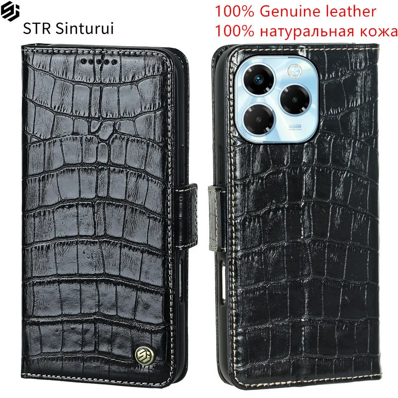 

STR Genuine leather crocodile grain card Slot Wallet Cover For Infinix Note 40X 40 30 Pro + VIP 30i 4G 5G shockproof phone Case