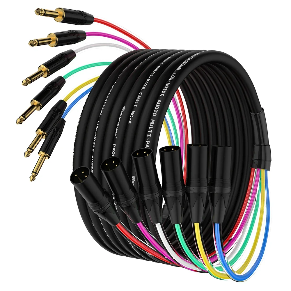 Professional 3 Pin XLR Cable Male to 6.5MM Multi-Media Snake Audio Extension Cord 2 4 6 8 12 16 Channel 6.35MM P10 for Multimedi