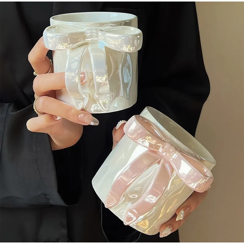 Elegant Bowknot Ceramic Mug With Pearlescent Finish For Tea Milk Coffee Breakfast Exquisite Gifts Kitchen Bar Tea Cup Accessory