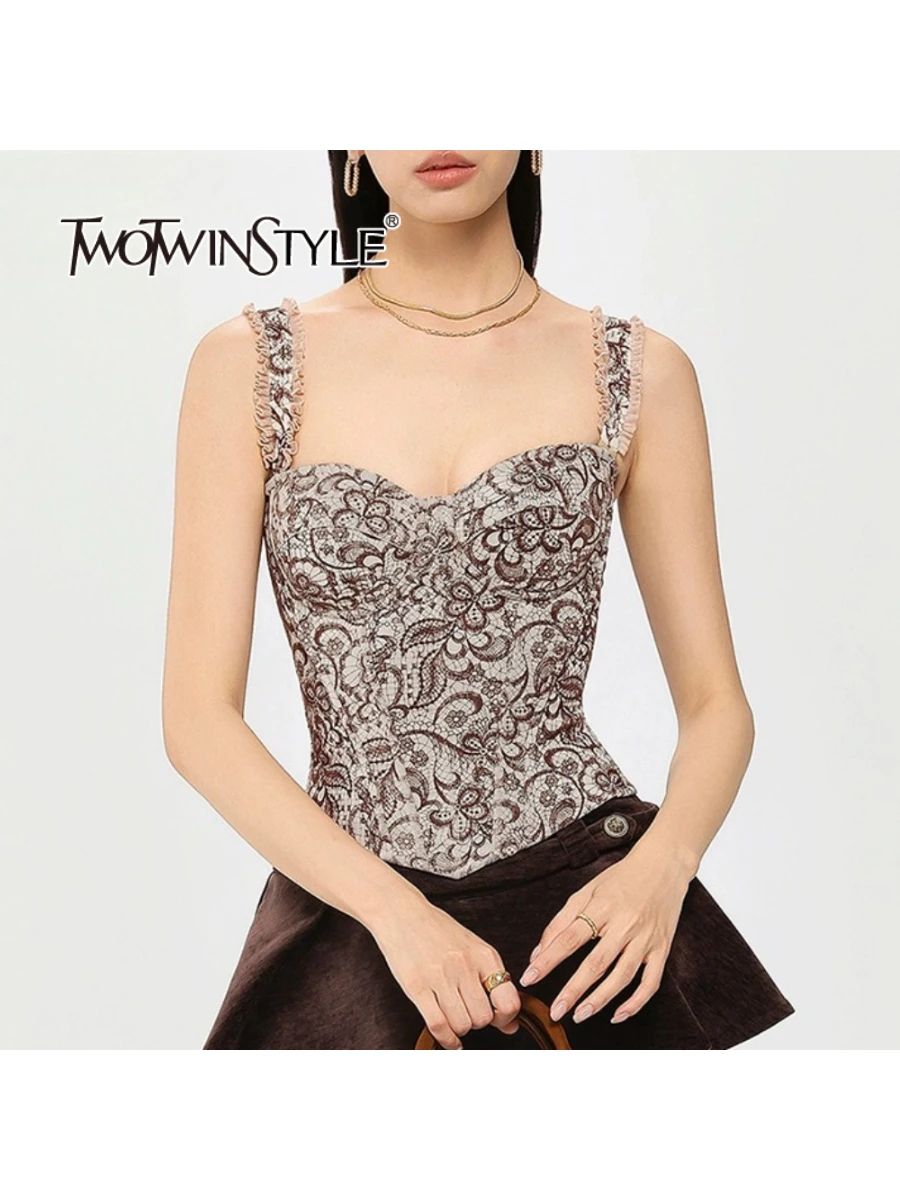 

TWOTWINSTYLE с принтом для похудения, сращенные грибковые складки, винтажные жилеты для женщин, туника без рукавов с квадратным вырезом, модный жилет, женский новый