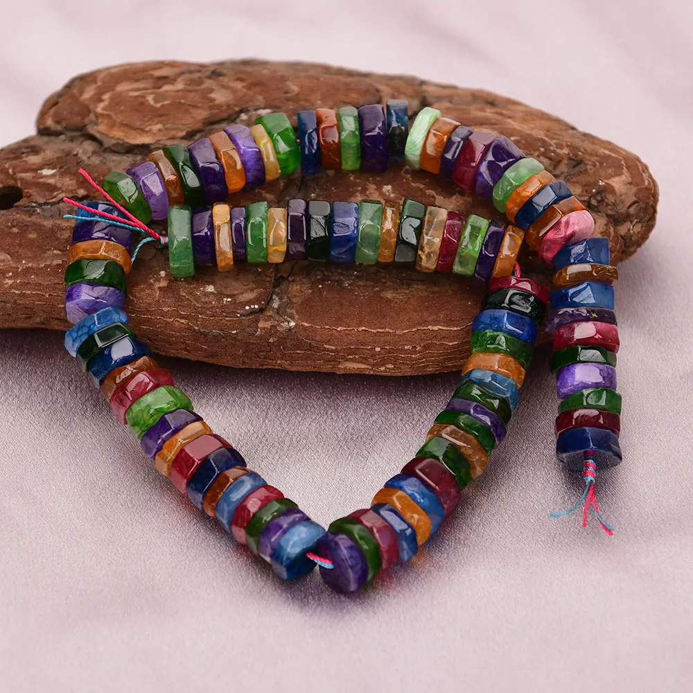 

APDGG Natural Mix Color Fire Agate Stone Faceted Abacus shape Nugget Gems Slice Loose Beads Jewelry Making DIY