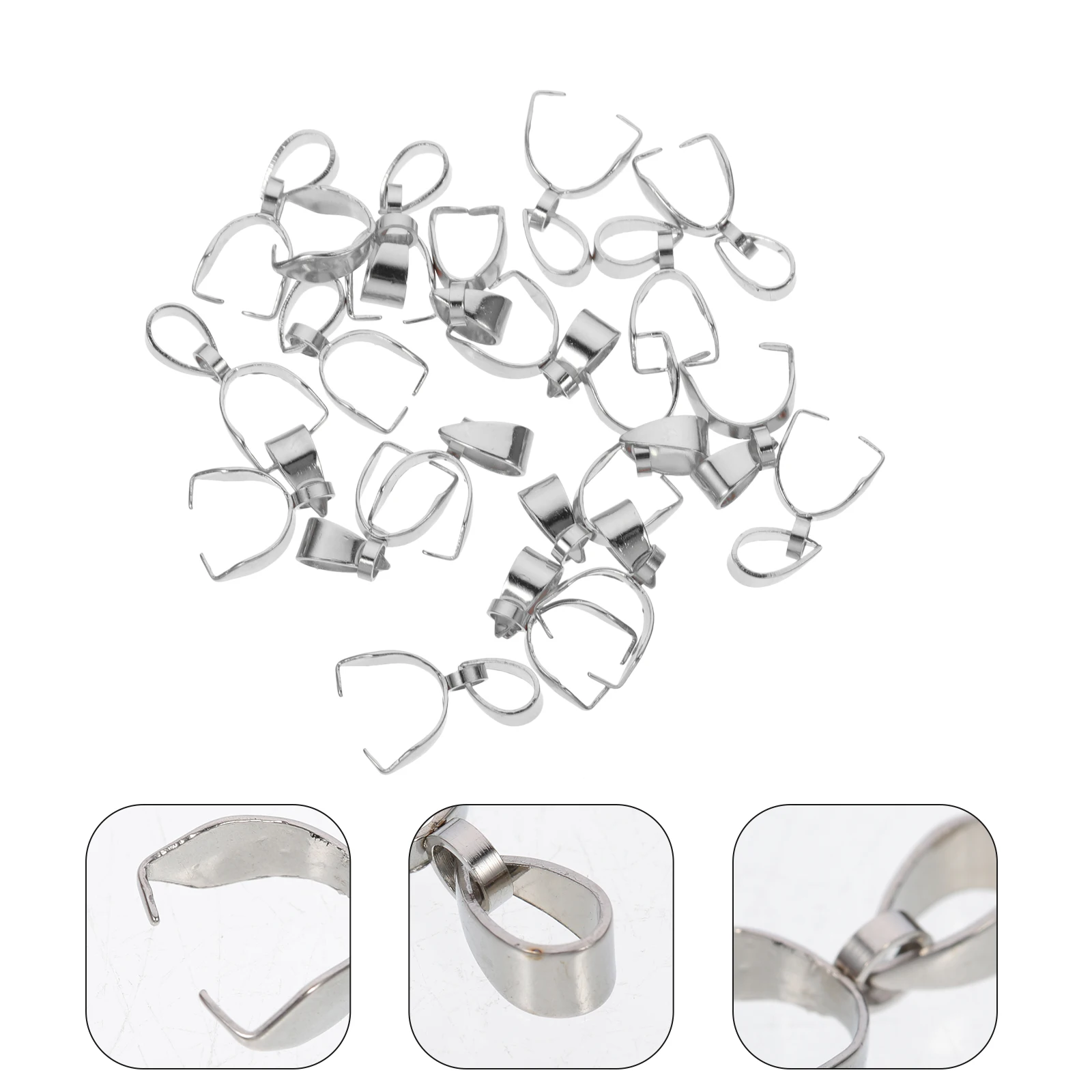 

20 Pcs Stainless Steel Necklace Clip Jewellery Small Pendant Pinch Bail DIY Connectors Pedant Clasps Replacement Chain for