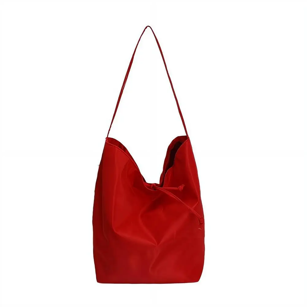 Neu eingetroffene große Nylon-Umhängetasche für Damen, minimalistischer, lässiger Stil, Vintage-Einkaufstasche mit Kordelzug und Schnalle – Detail 1