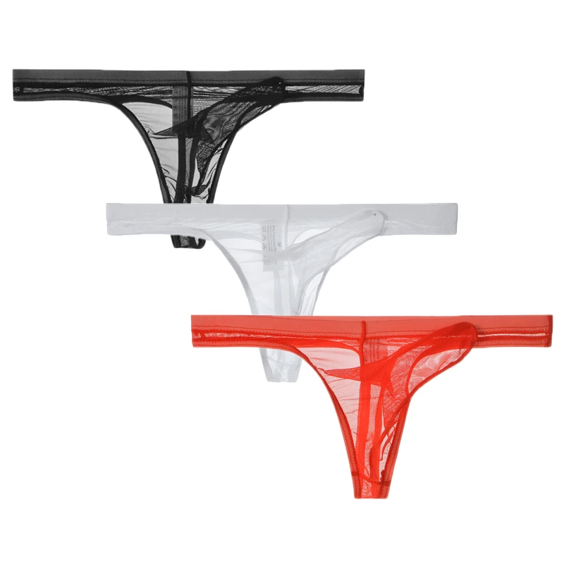 3Pcs/lot Men Underwear T-Back Thong G-String Sexy Breathable Tanga Mesh See Through Underpants Elephant Nose Pouch Male Panties