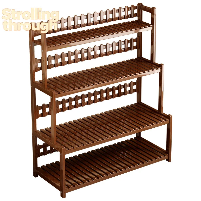 

Flower Stand Multi-layer Shelf Balcony Flower Stand Indoor Living Room Green Dill Floor Bamboo Wood Household Flower Pot Stand