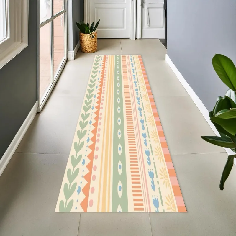 Boho Geometric Long Runner Mat Non Slip Hallway Floor Rug Cute Tulip Heart Sunflower Pattern For Kitchen Corridor Decor