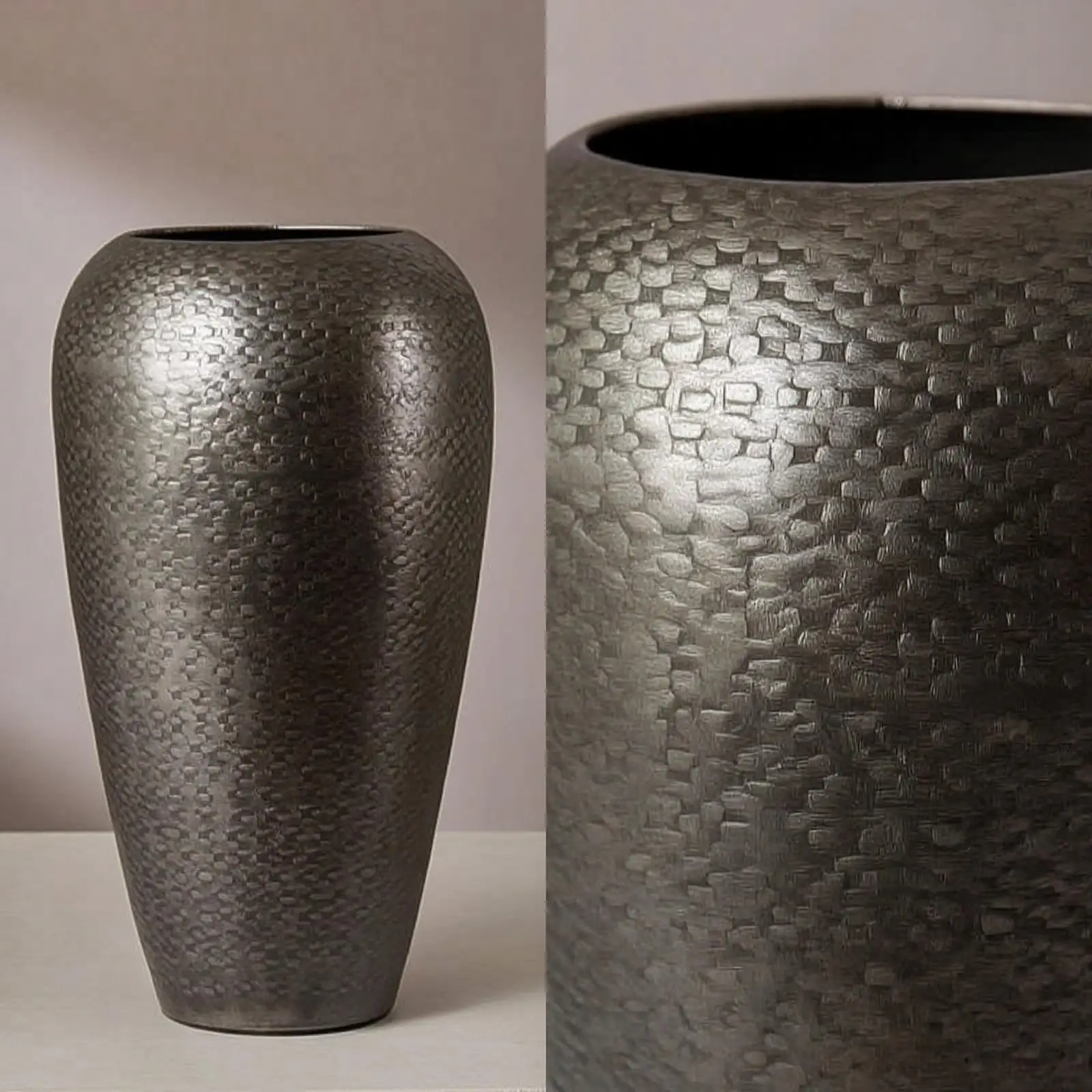 Modern Decorative Vases Aluminum Silver Finish Textured Sculpture Style Vase Luxury Home Decoration for Entryway Shelf