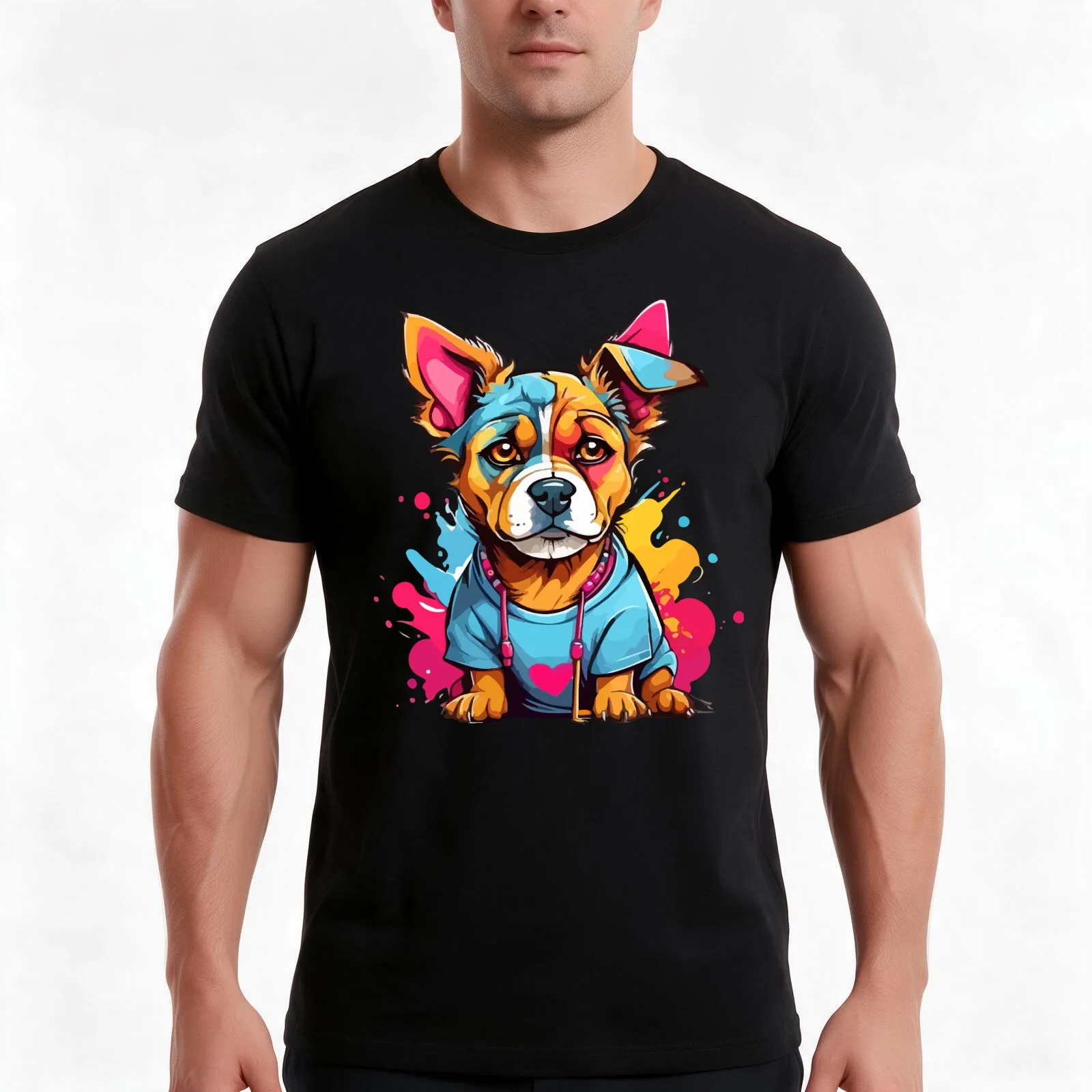 Rainbow Paws: The Colorful Canine Companion T-Shirt Summer Casual Cotton Tee Oversized Streetwear Tops Vintage Graphic Print