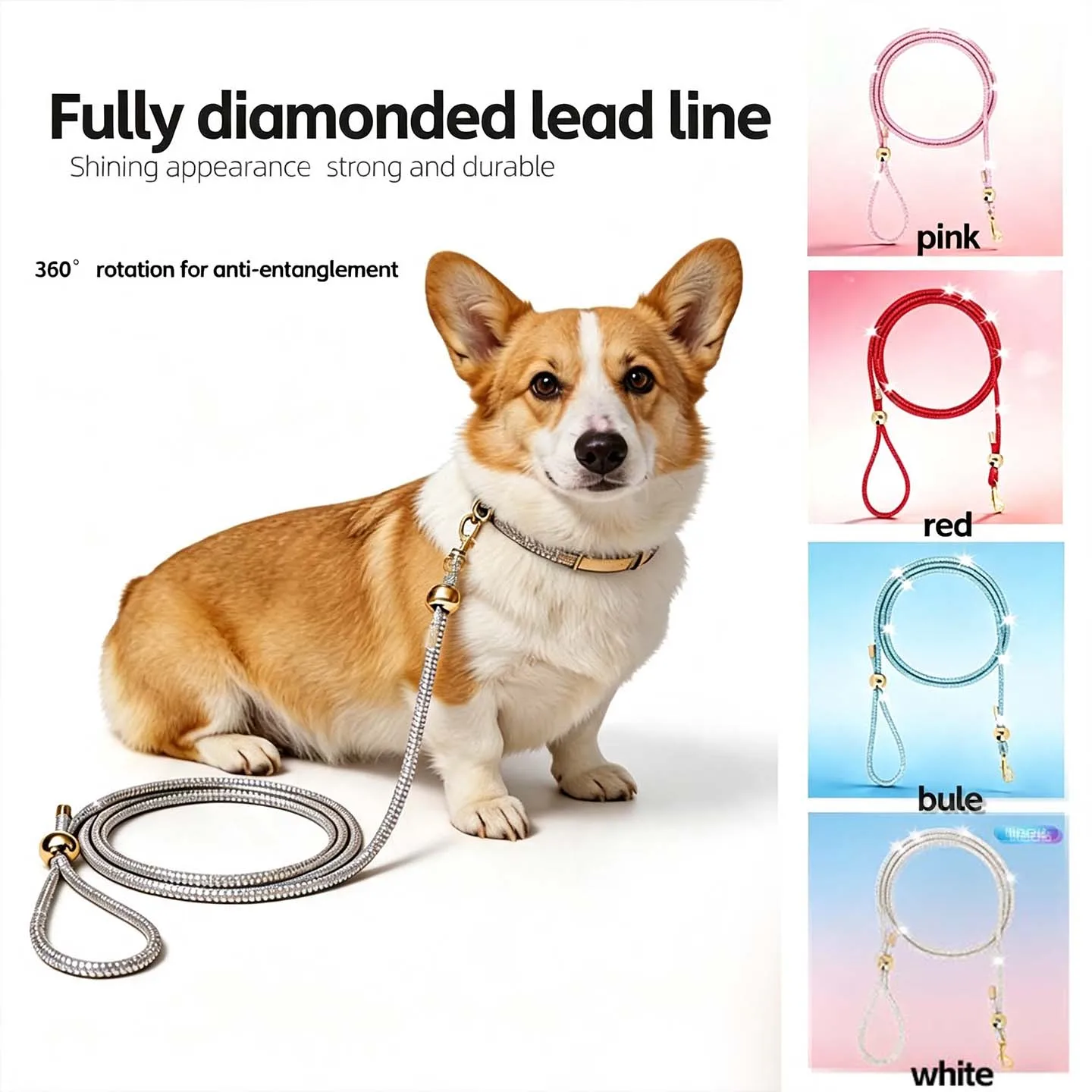 Full‑diamond inlay design，360‑degree rotatable metal buckle， Anti‑Tangle & Knot‑Free，High‑Strength Tensile Inner Core。