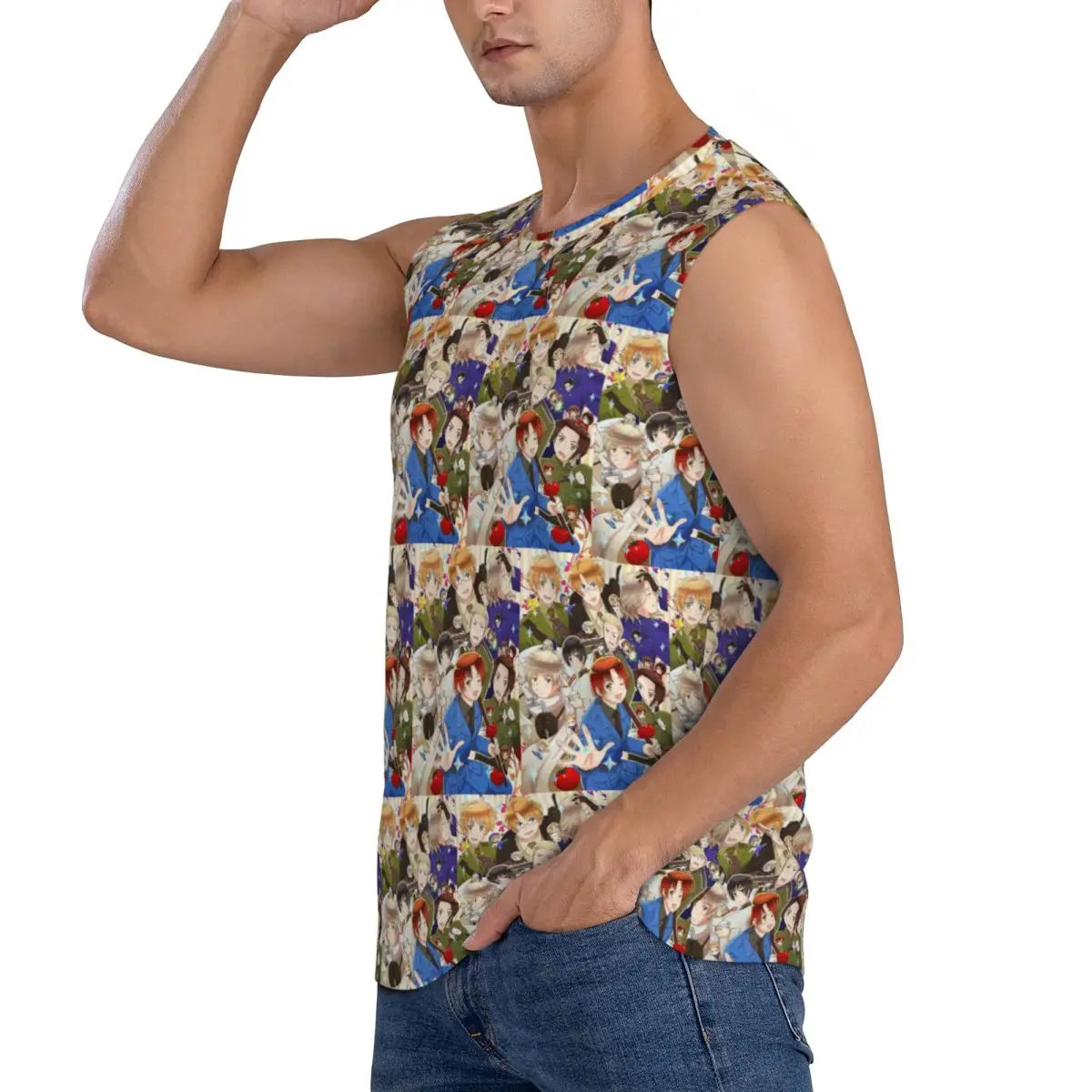 Hetalia Group World Stars Men Sleeveless Tank Tops Quick Dry Breathable Gym Fitness Running Summer Casual Sport Vest