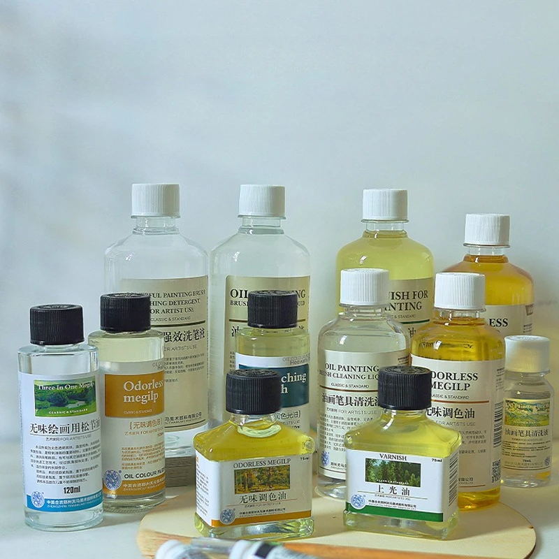 75/280/500ml Oil Painting Medium Odorless Turpentine Flaxseed Walnut Oil for Color Correction and Protection of Works