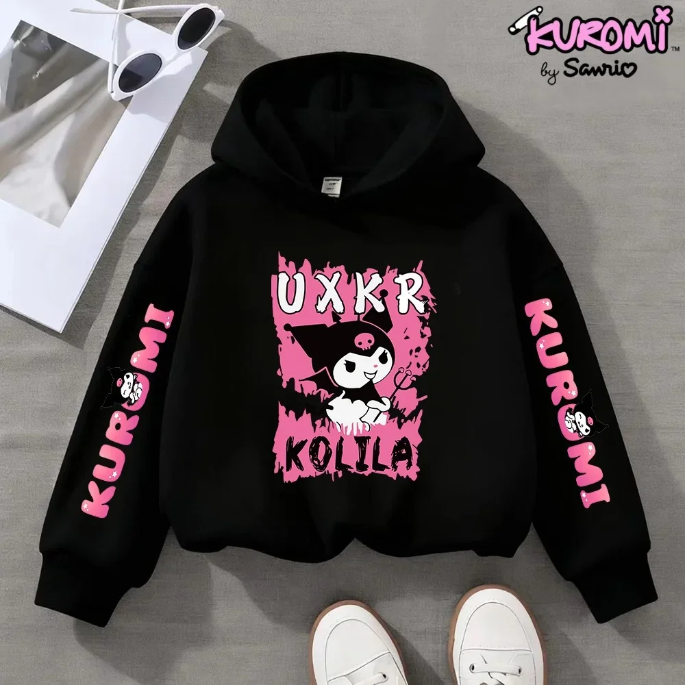 الفتيات الكرتون لطيف سانريو كورومي مطبوعة بأكمام طويلة بلوزات الاطفال المراهقين الخريف والشتاء موضة الدافئة الصوف مقنعين البلوز