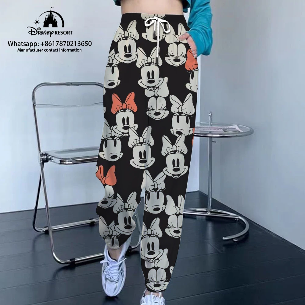 Autumn Mickey Minnie and Stitch Cartoon Print Women\'s Fashion Casual Jogging Sweatpants Street Style Drawstring Pants y2k