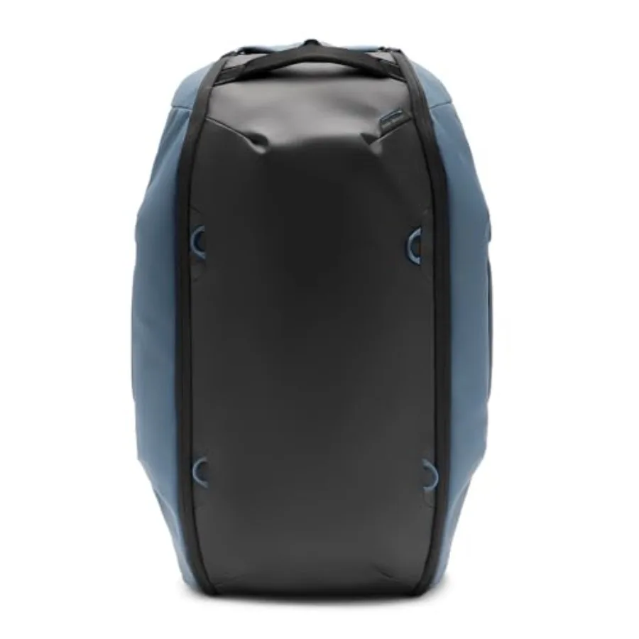 

Travel Duffelpack 45L: weatherproof nylon duffel backpack in black, expandable design with extra-long zip path and stowable str