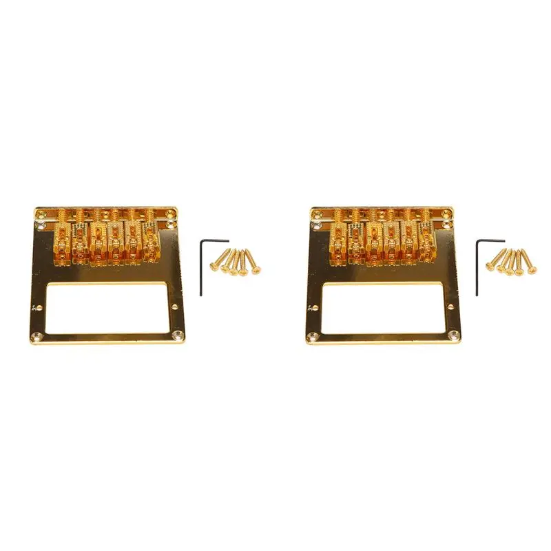 A99I-2Pcs 6 Roller Saddle 6 String Humbucker Guitar Bridge For Tele Guitar (Gold)
