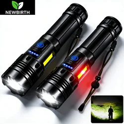 XHP70+COB Dual Light Source LED Flashlight with Power Bank Zoom External Battery Flash Light USB Charging 18650 26650 Battery