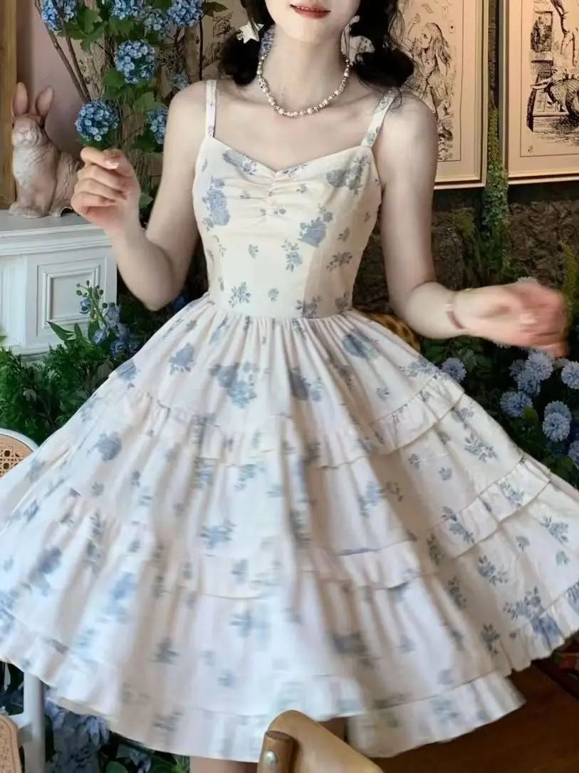 Sweet Japanese Sle Two-Piece Set Blue oulder Wrap Strap Dr ort Length Autumn Winter Faion for Soft Girls