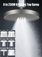 New 6 Modes Large Flow Supercharge Rainfall Shower Head 230mm Round High Pressure Top Spray Rain Showerhead Bathroom Accessories