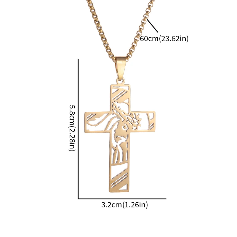 Squisita collana con ciondolo croce cristiana con corona di spine di Gesù in acciaio inossidabile per uomini e donne, gioielli di preghiera cattolica