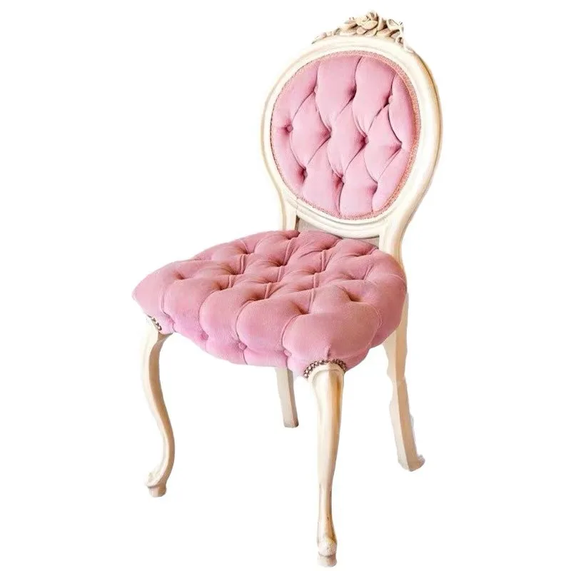 

European American Solid Wood Carved Pink Dressing Chair French Fashion Dining Single Princess Chair Nail Art Free Sh