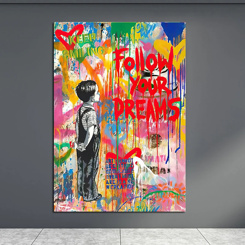 Banksy Dream Big Dreams Boy Graffiti Oil Painting Canvas Print Street Pop Art Posters Prints Wall Picture Living Room Home Decor