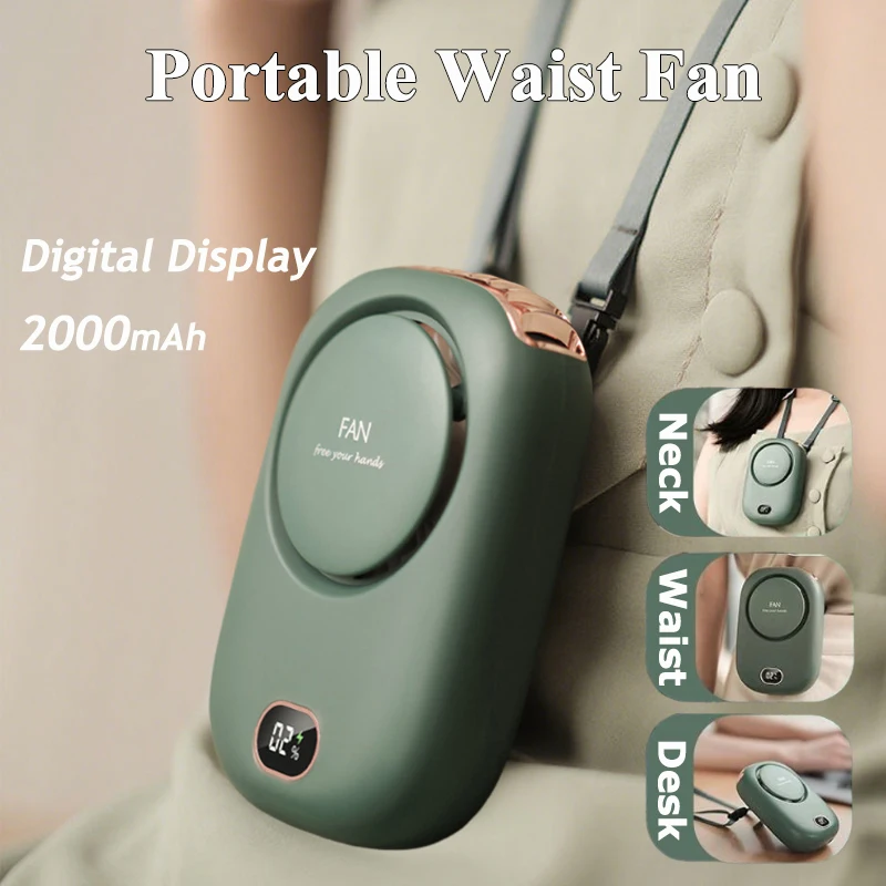 

Mini Portable Fan Hanging Neck Waist Air Cooler Fan With 2000mAh Long-lasting Battery USB Rechargeable Electric Power Fan