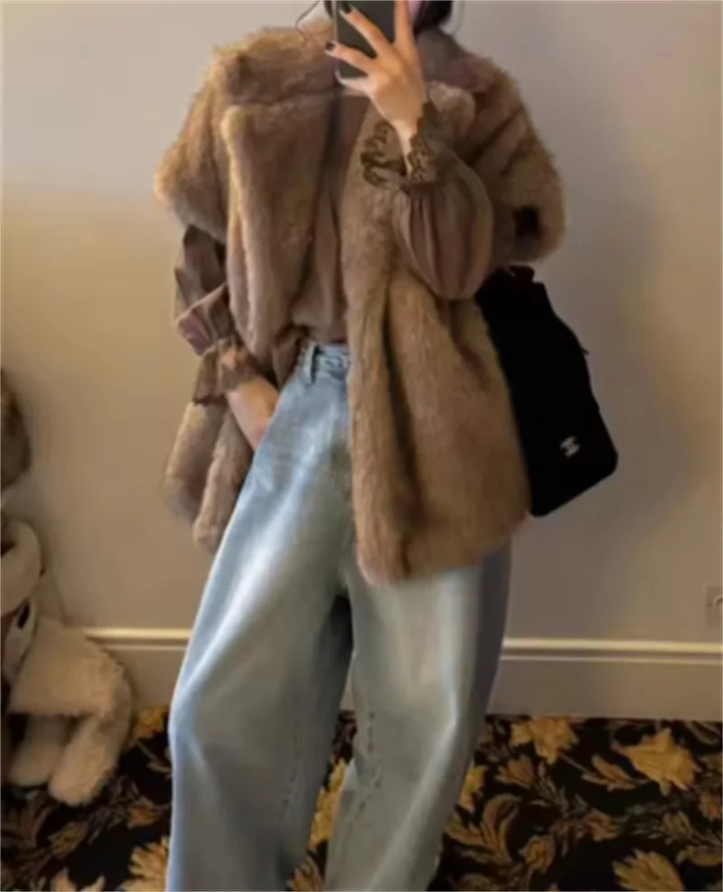 Guobioziy Women's Jacket 2026 Autumn/Winter New Fashion High-End Look Casual Wear Lapel Thick Warm Faux Fur Vest
