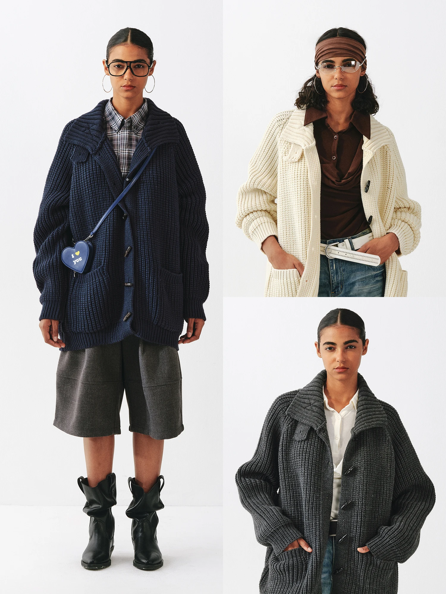 

TAYCO Casual Loose High Collar Knitted Cardigan Sweater Women's Faion Commute Sle Long Sve Pure Color Button up Coat