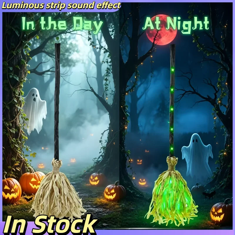 In Stock Glowing Animated Dancing Witch Broom Bendable Stick With Sounds Halloween Magic Witch Broomstick Movable Walking Feet