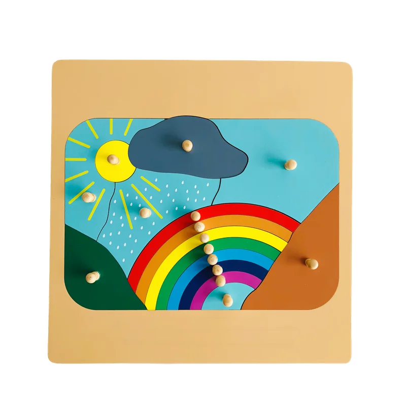 

Montessori Toys Wooden Rainbow Puzzle for Children Weather Learning Resource Knobbled Jigsaw Early Educational Equipment