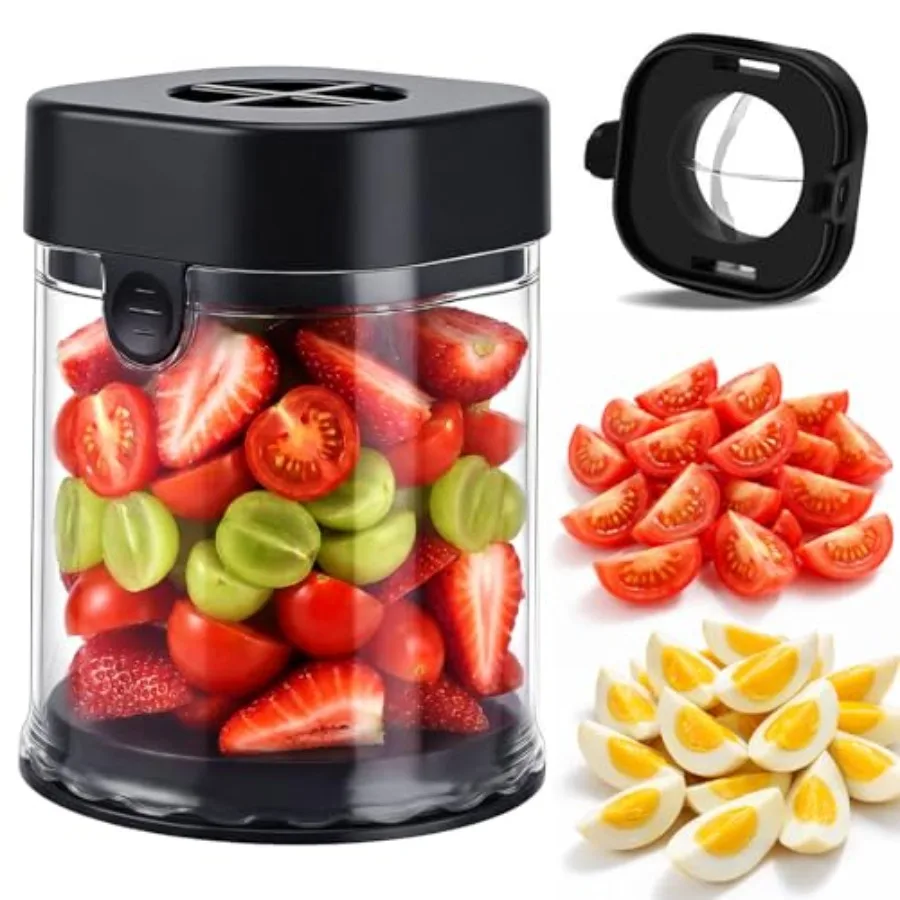 

Fruit Slicer Cup Cuts Strawberries, Cuts Grapes, Cuts Eggs, Even Pieces in Seconds