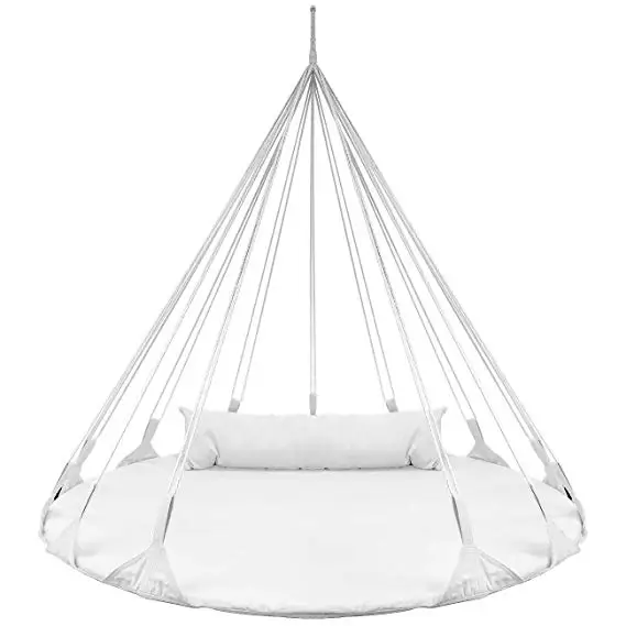 Double Round Hanging Swing Saucer Style Hammock Bed Featuring A Circular Frame And Support Pillow