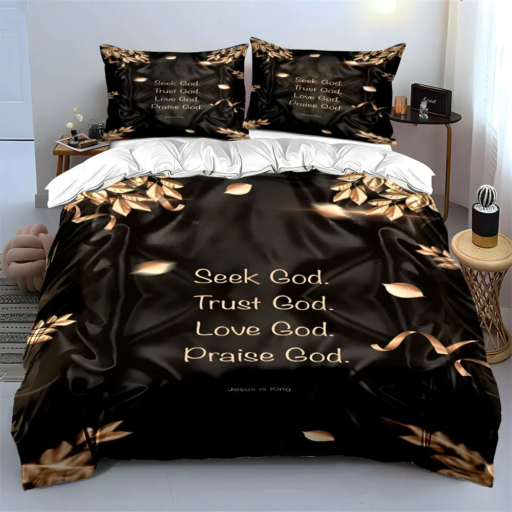Gold Leaf Faith Decor Set Soft Skin-Friendly Bedding Set Includes 1 Duvet Cover And 2 Pillowcase, Gift